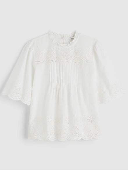 Madewell Embroidered Pintuck High-Neck Top Sz. S